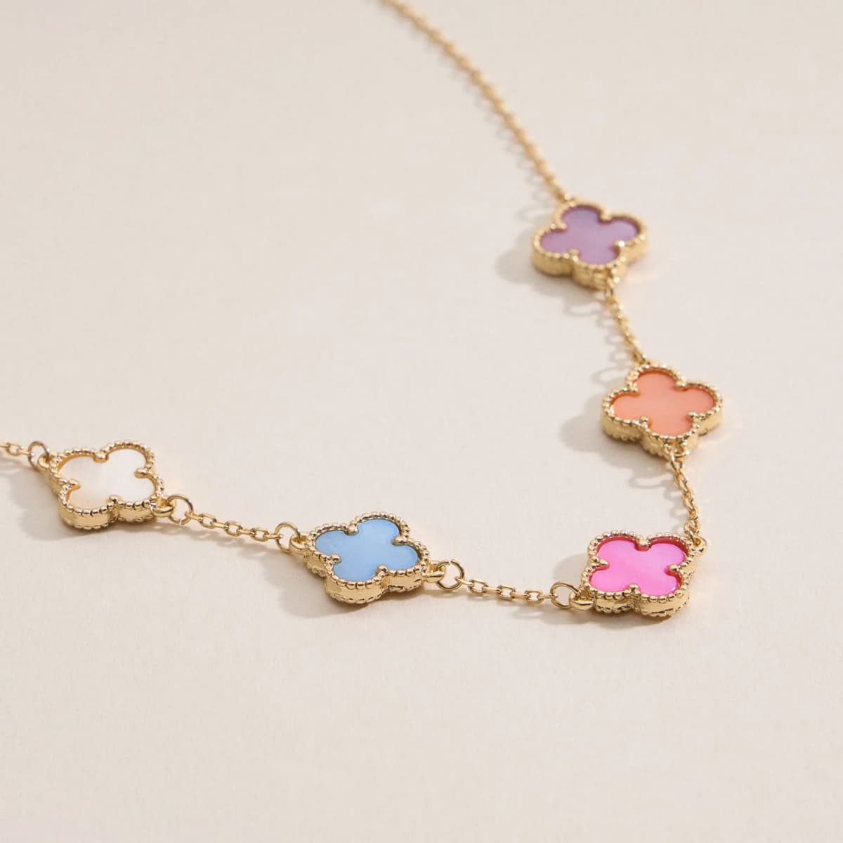 Chain Clover Necklace with Shell Inlay Charms Reversible