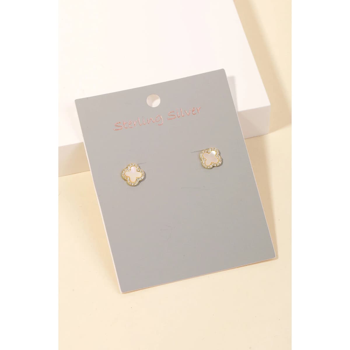 Sterling Silver Studded Clover Stud Earrings Anarchy Street (Silver White)