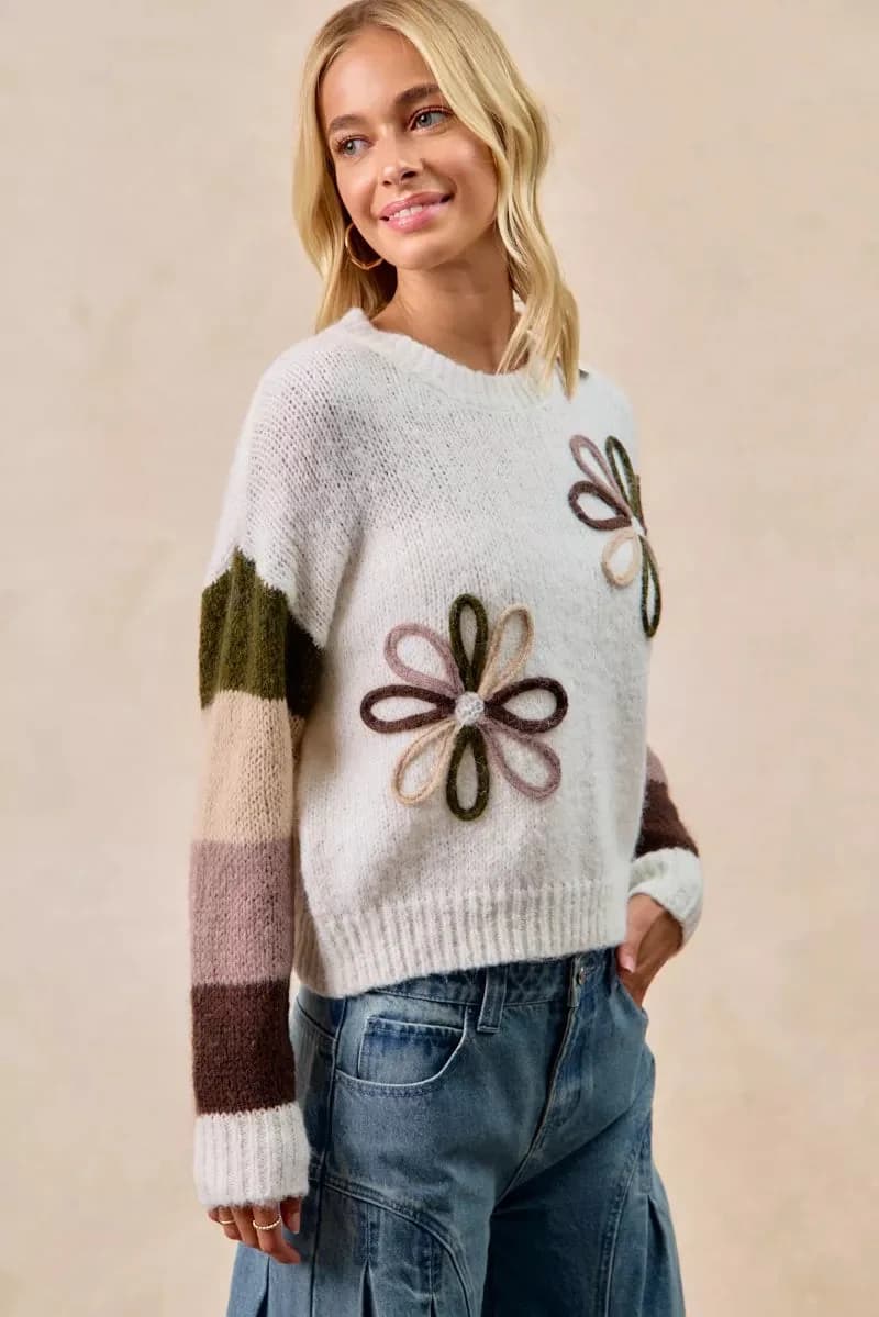 BiBi Flower Color Block Sweater