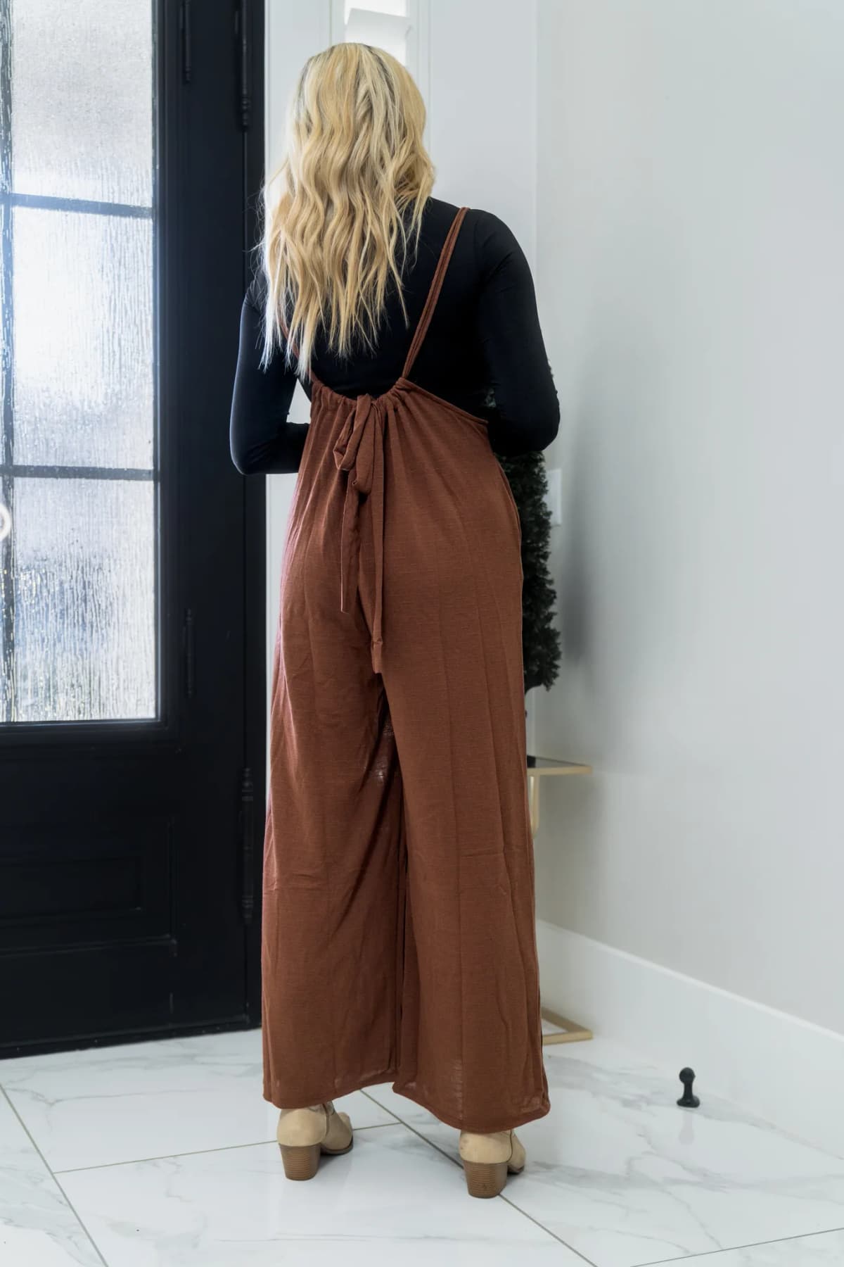Wide Leg Solid Textured Knit Jumpsuit Pants Bucketlist