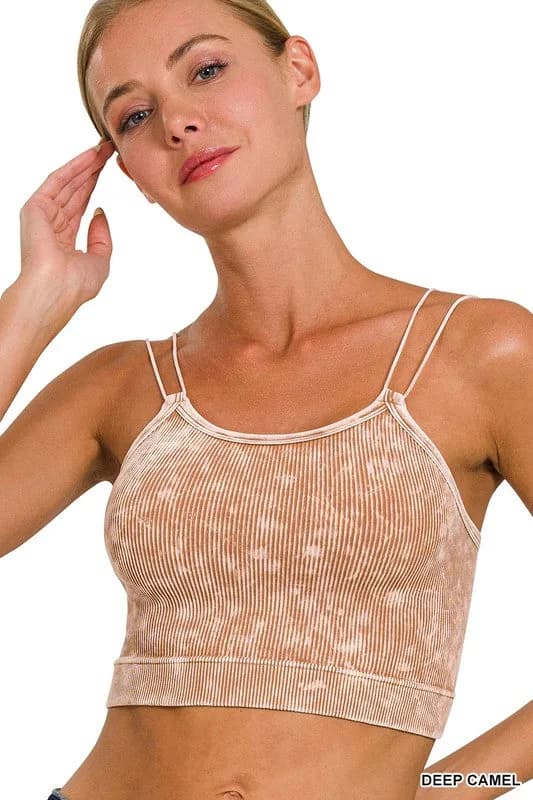 Washed Ribbed Seamless Double Strap Brami Zenana