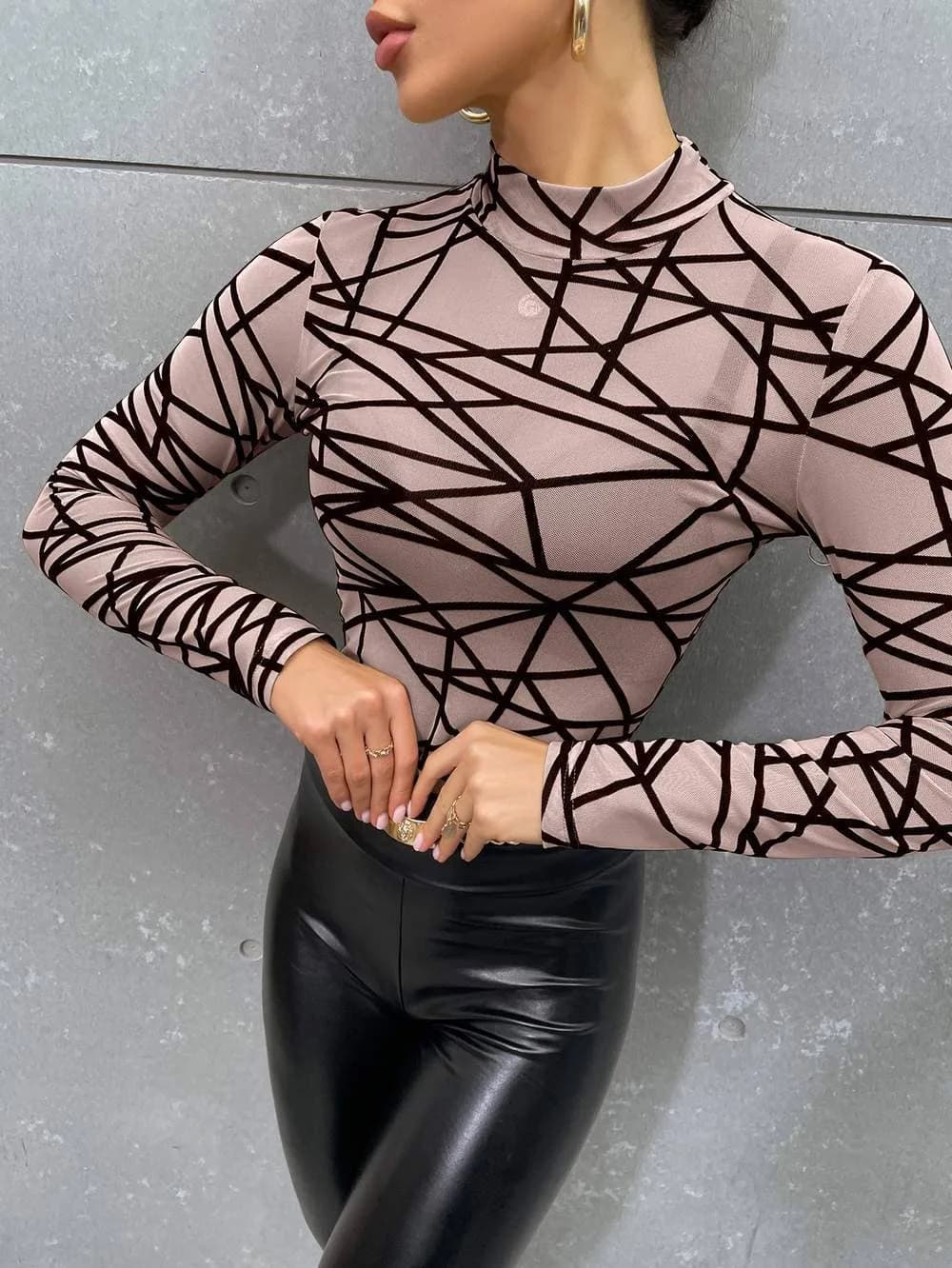 Mock Neck Geo Print Top