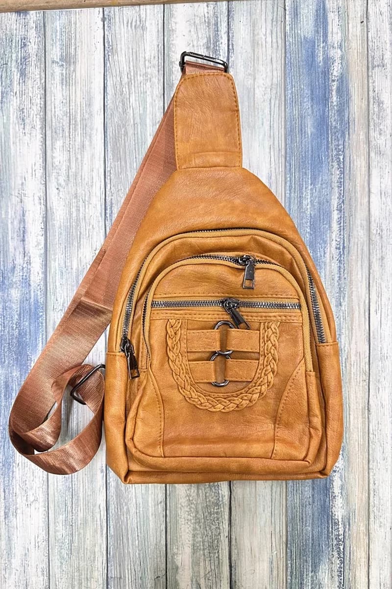 Braided Solid Crossbody Sling Bag Desheng Enterprise (Mustard)