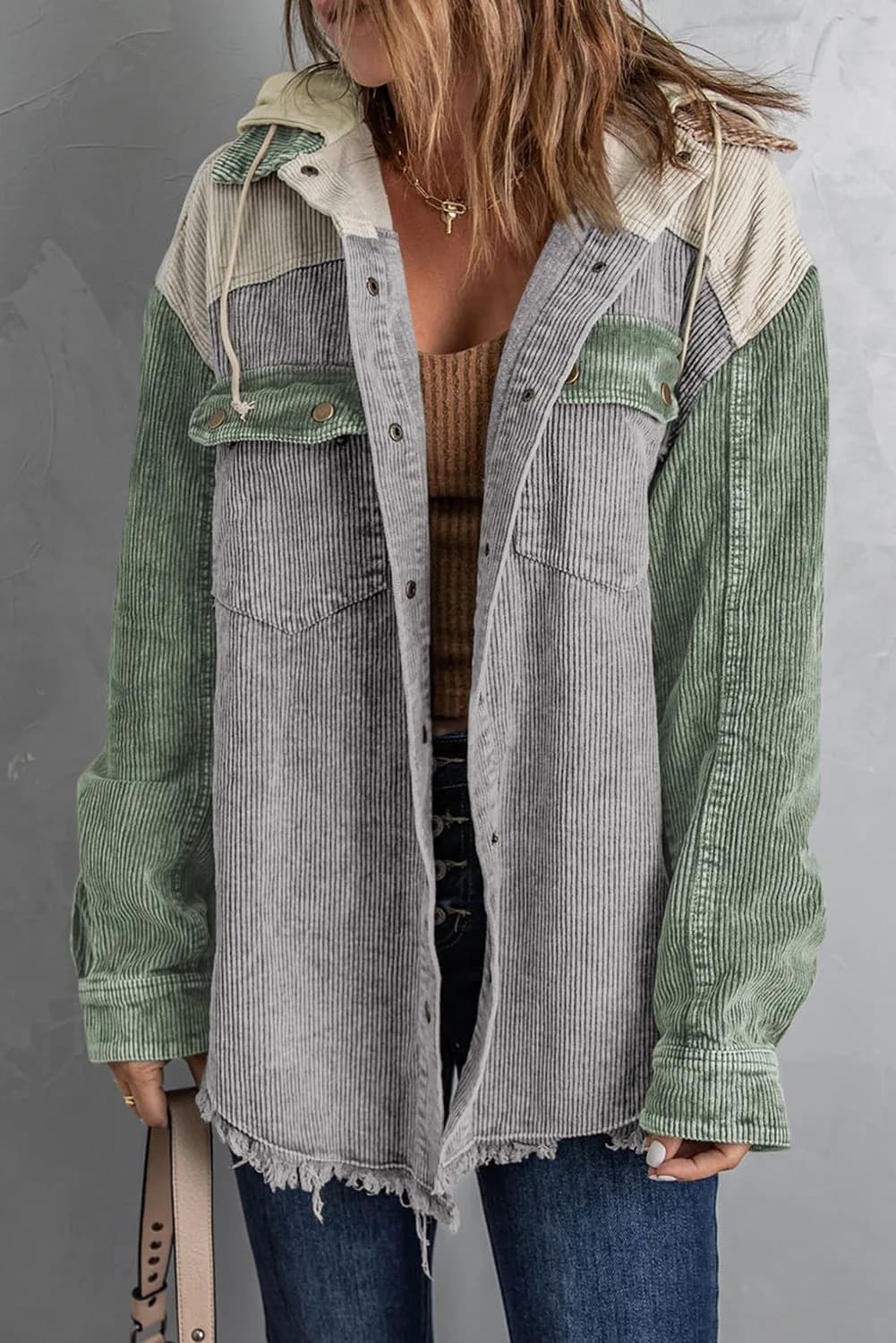 Snap Front Hooded Corduroy Shacket in Multiple Colors
