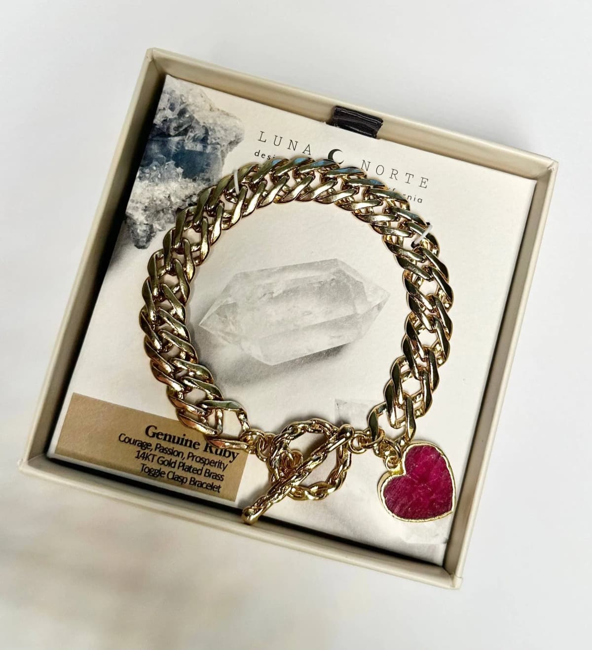 Luna Norte Heart of Gold Toggle Charm Bracelet - Ruby