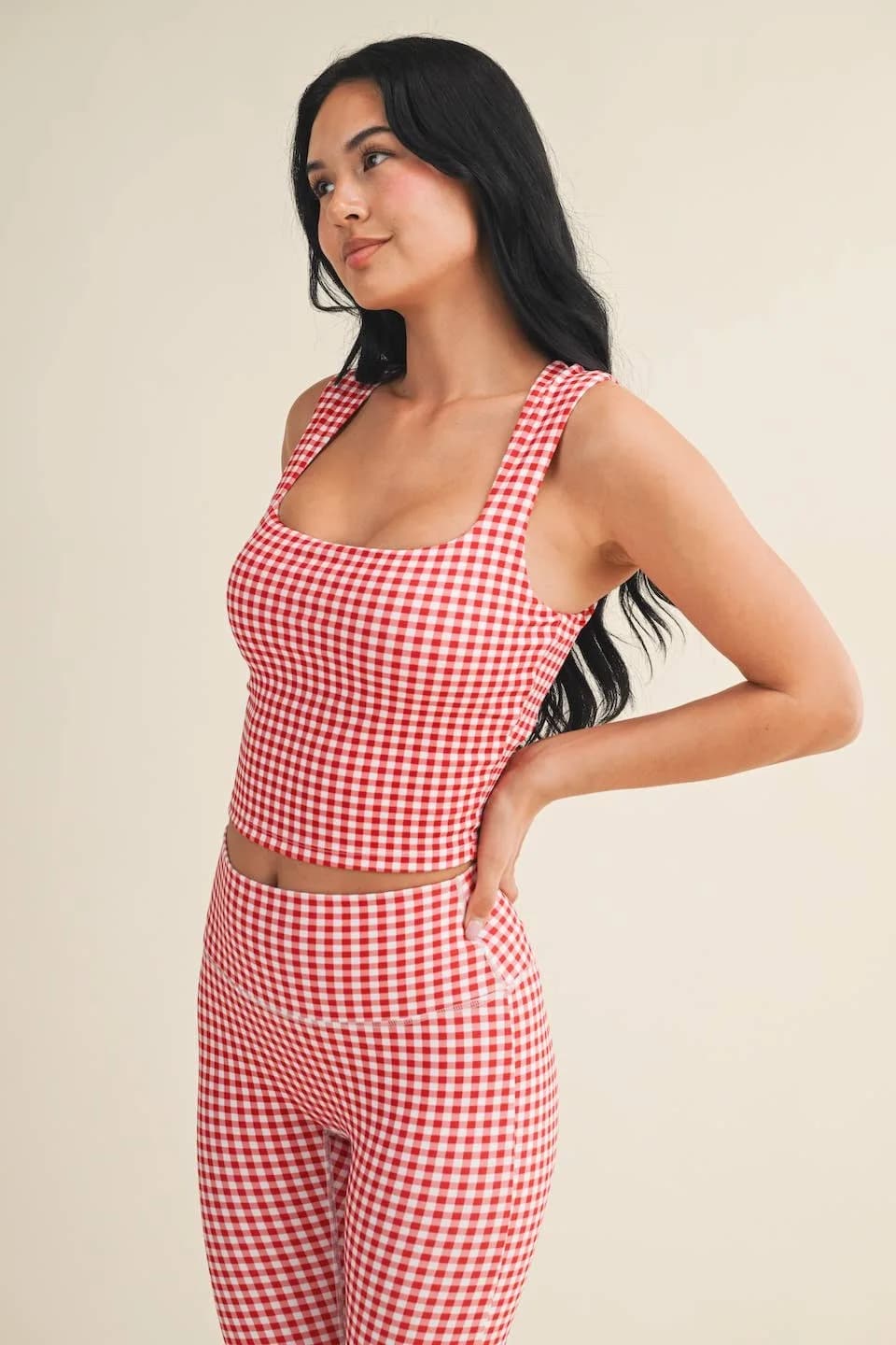 Gingham Print Wide Strap Fitted Tank by Kimberly C