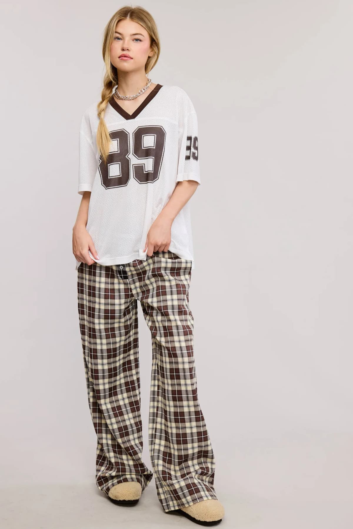V Neck Sporty Jersey Shirt Top With Printed 89