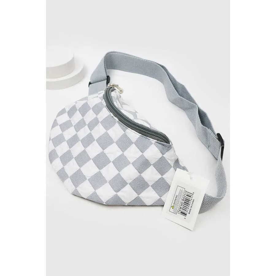 Light Weight Checker Fanny Pack with Zipper Love and Repeat (Gray)