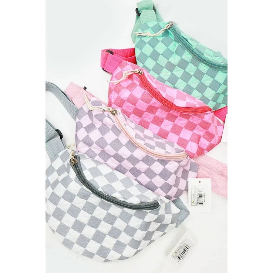 Light Weight Checker Fanny Pack with Zipper Love and Repeat (Hot Pink)