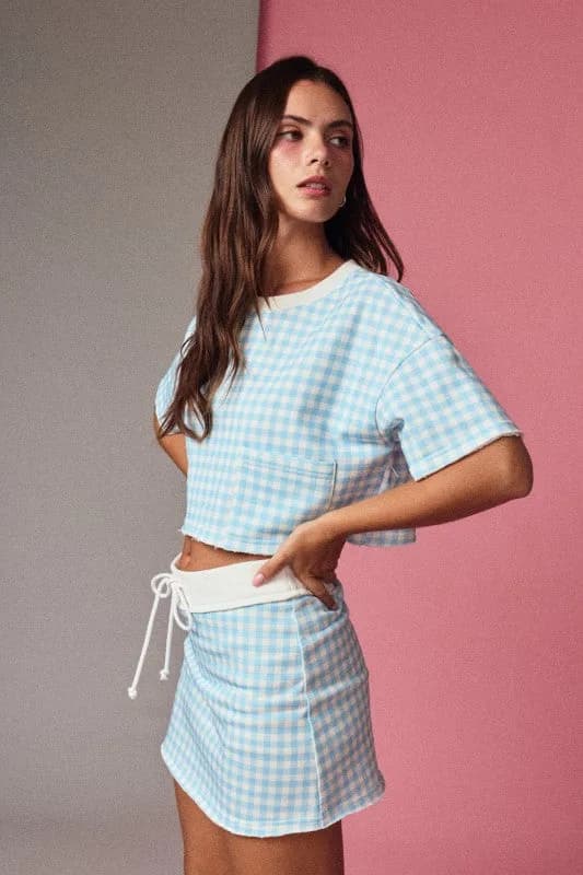 Gingham Cropped Tee and Skirt Set by Papermoon