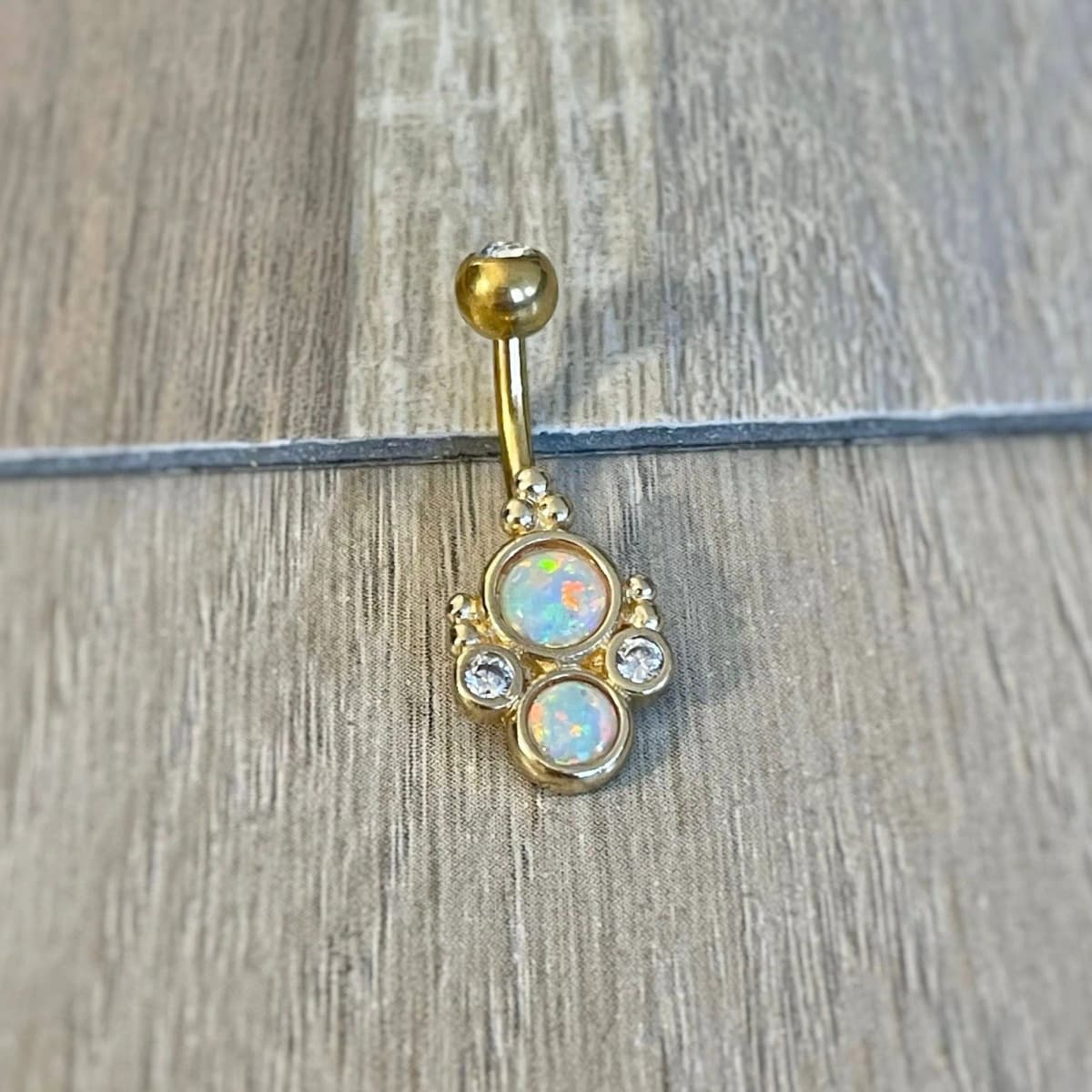 Gold Opal Belly Button Piercing 14G 10mm Surgical Steel (Rose Gold & Purple Opal)