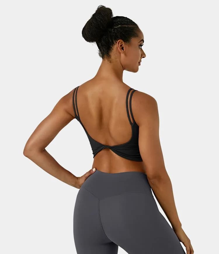 Double Straps Backless Twisted Cropped Yoga Tank Top Halara