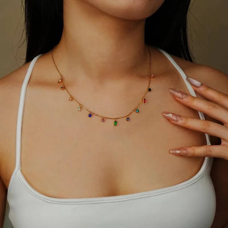 Rainbow Stone Dangle Necklace