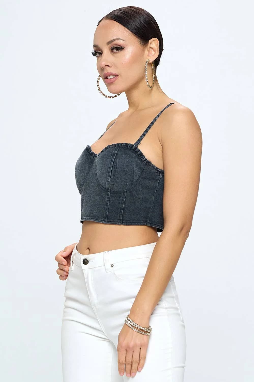 Denim Zipper Back Cropped Cami Top OhYes Fashion (Denim)