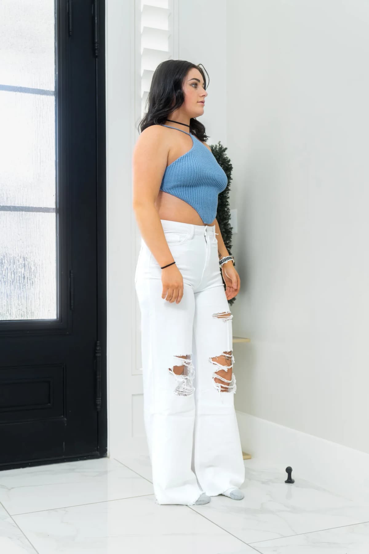 Ladies Halter Knit Daily Rhombic Top Sweet Karma (Blue)