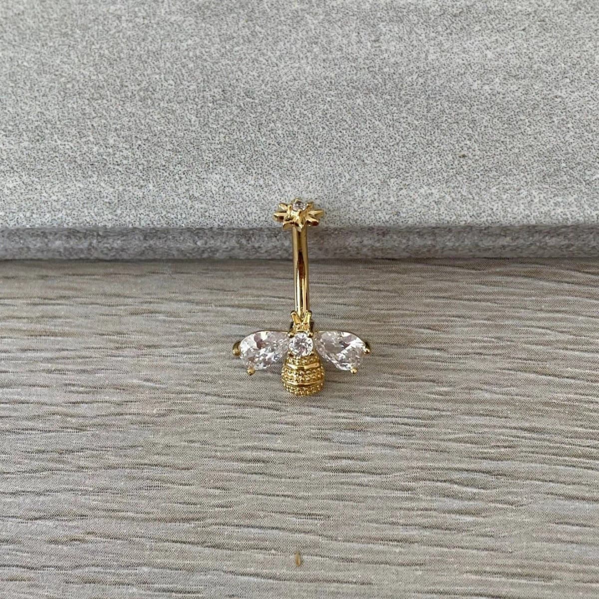 Internally Threaded Gold Bee Belly Button Piercing 14G 10mm Surgical Steel