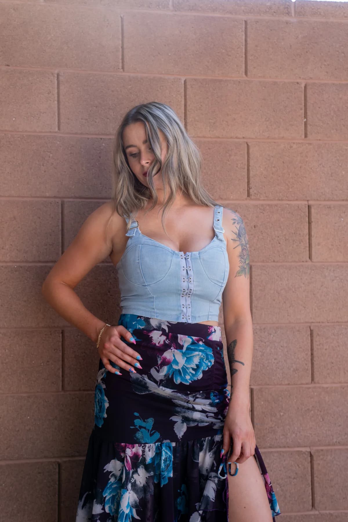 Crop Top With Buckle Style Straps Boswell (Dark Denim)
