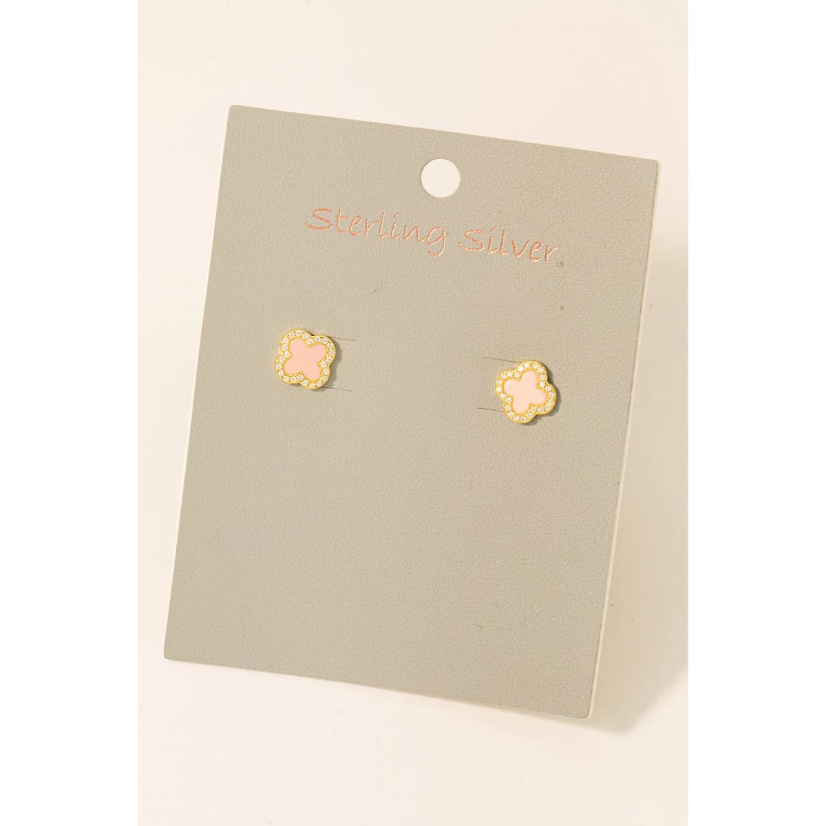 Sterling Silver Studded Clover Stud Earrings (Gold Peach)