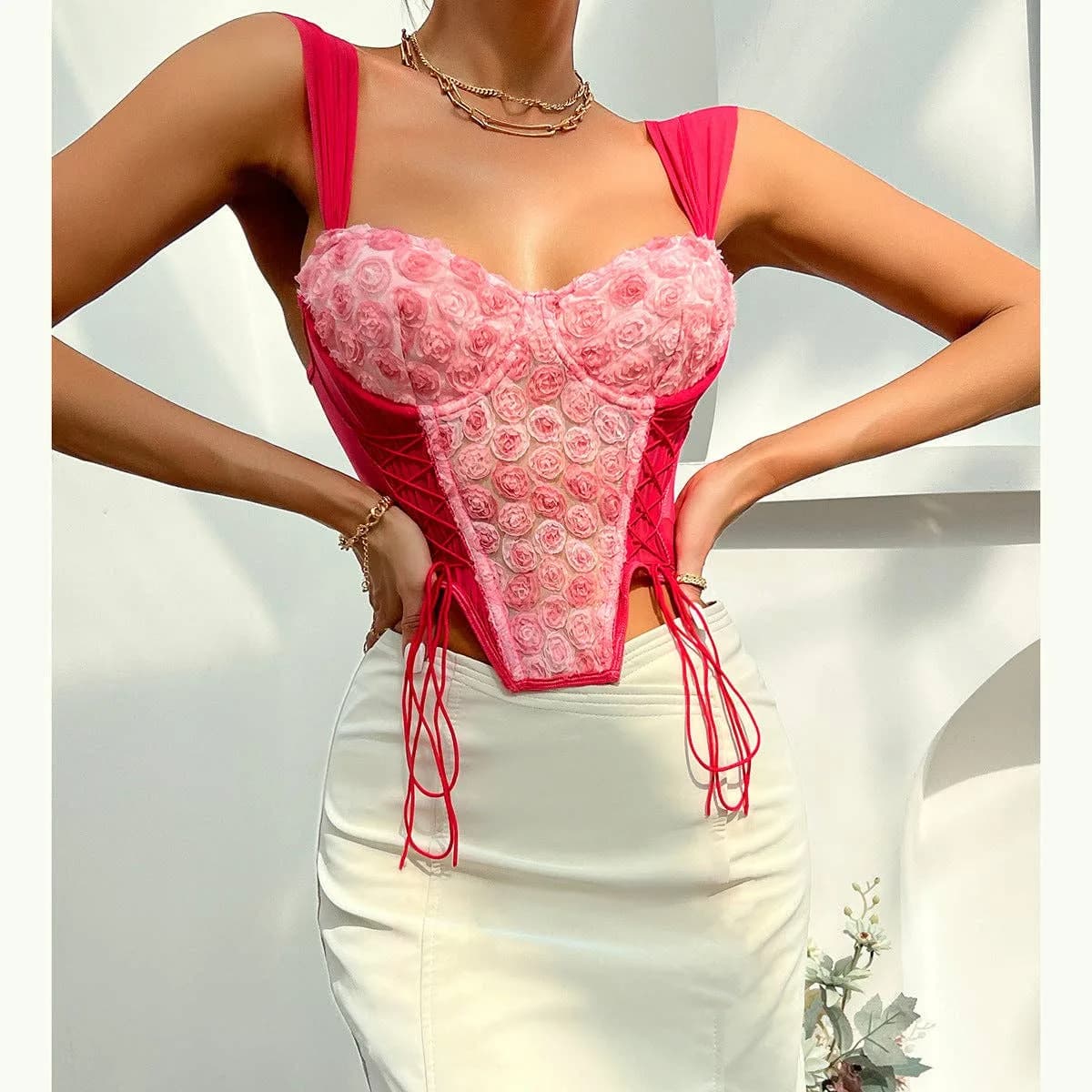 Sonya Floral Strap Corset Revella The Label (Coral Red)