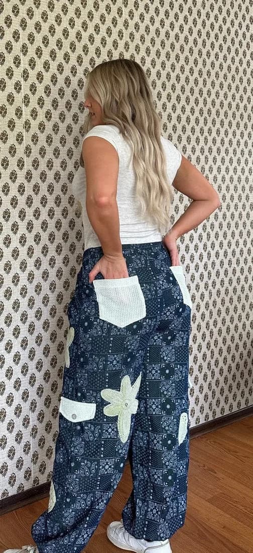POL Pleat Detail Floral Patchwork Cargo Jogger Pants