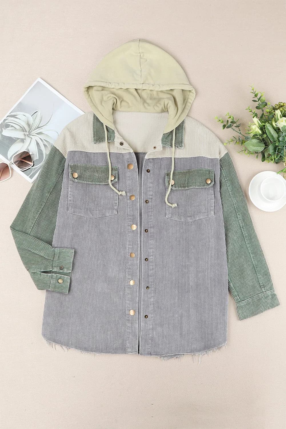 Snap Front Hooded Corduroy Shacket in Multiple Colors