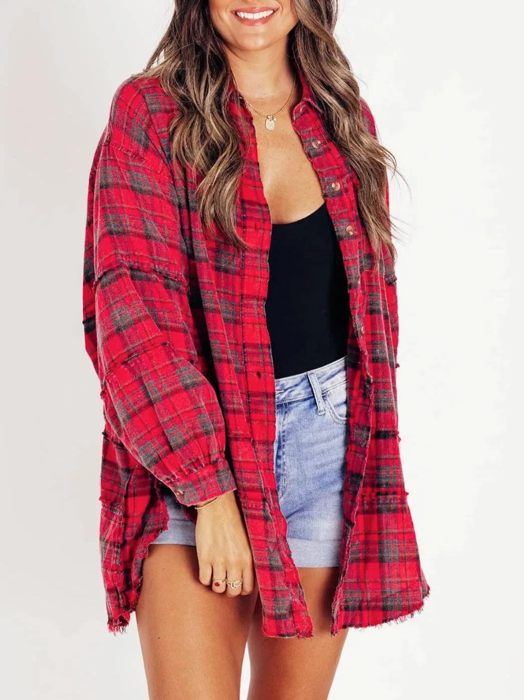 Plaid Shirt Oversized Long Shacket