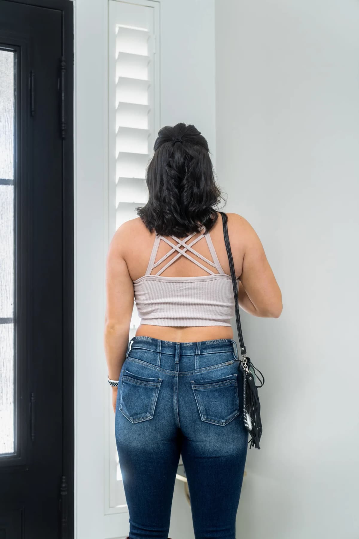 Oatmeal Strappy Back Crop Ribbed Seamless Tank Kimberly C