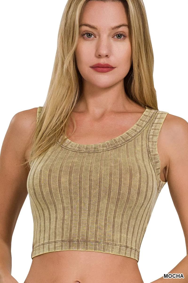 Ribbed Sleeveless Scoop Neck Cropped Tank Buttery Soft Top Zenana (K Green)