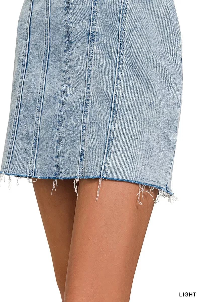 Zenana Spaghetti Strap Exposed Seam Light-Wash Dress