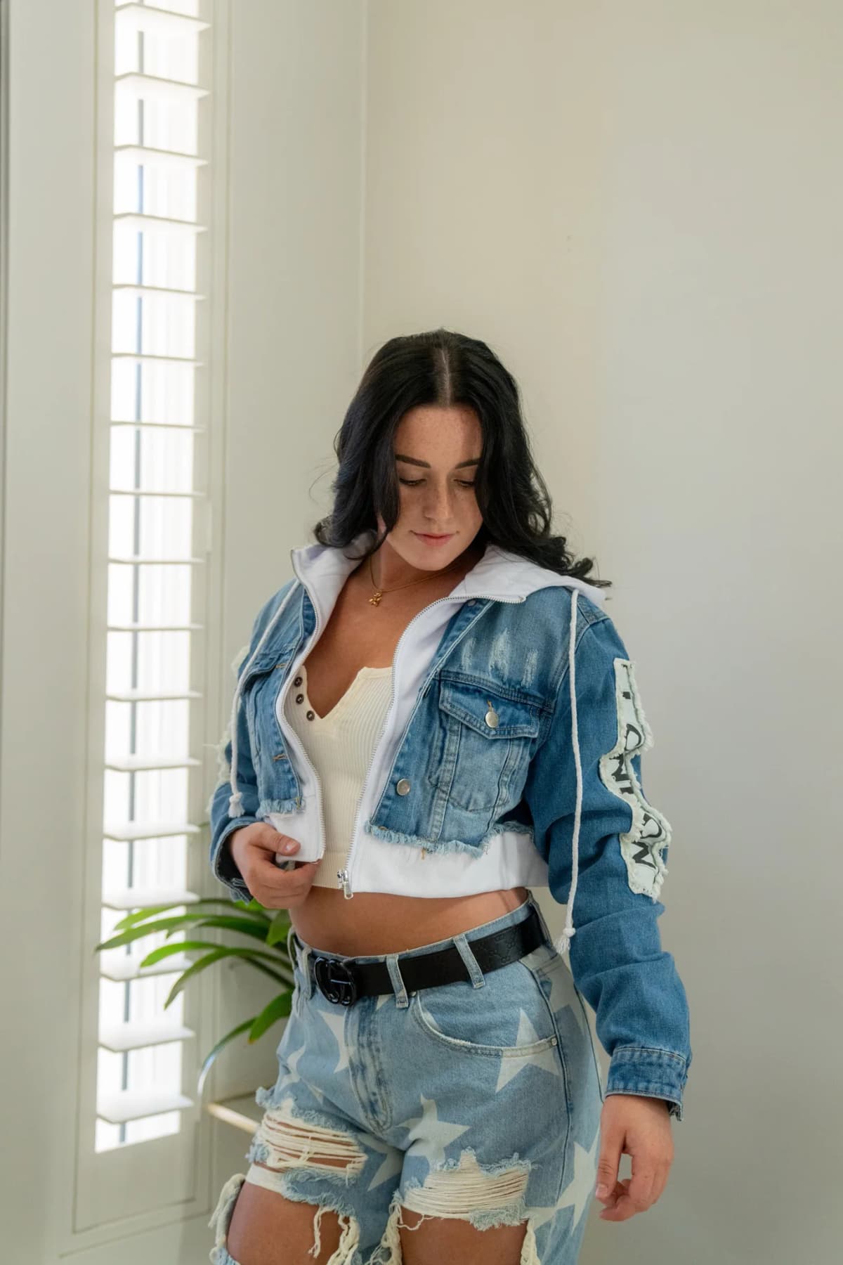 Tour Patch Denim Jacket with Hoodie