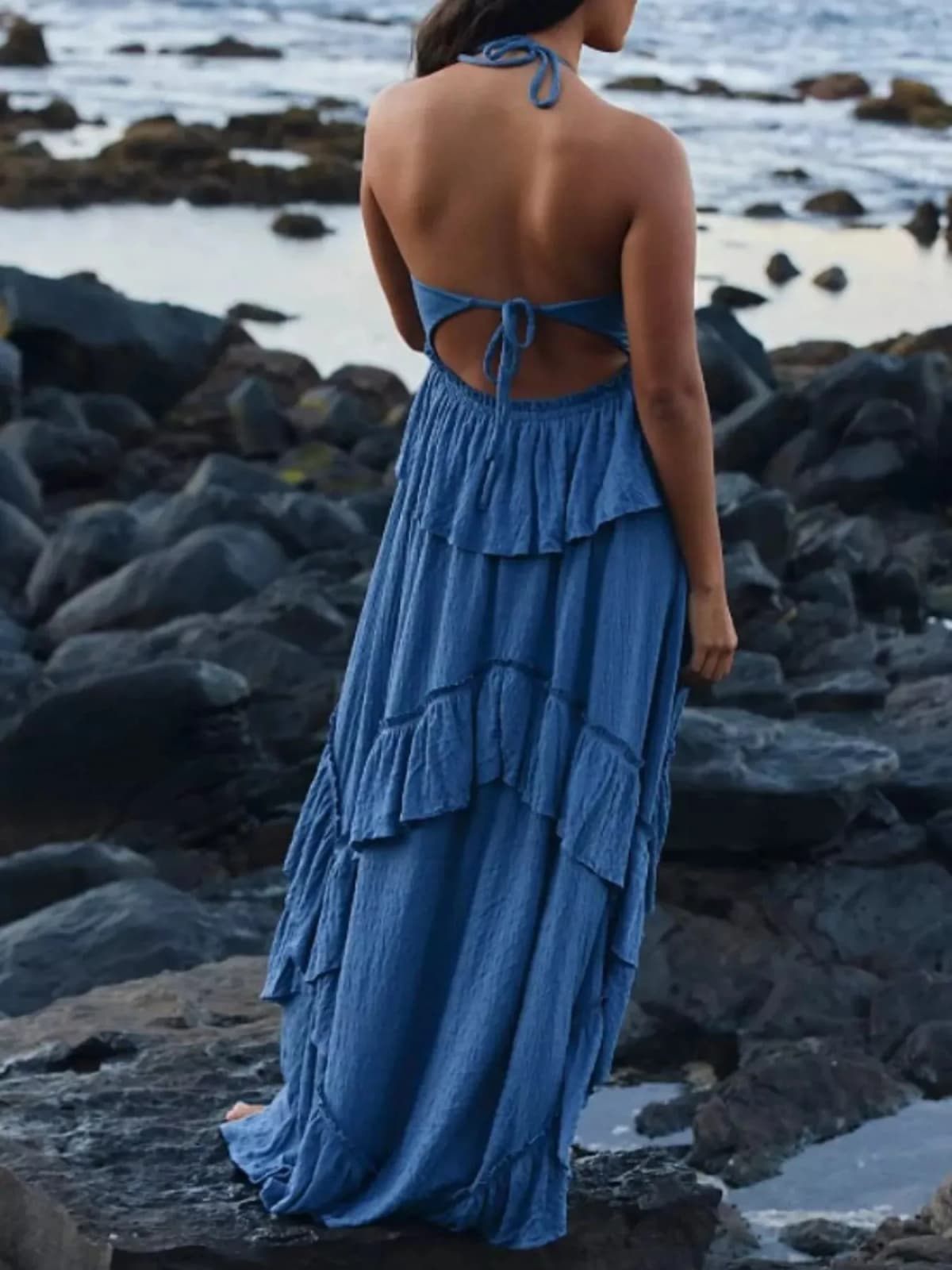 Ruffled Halter Neck Maxi Dress in Multiple Colors