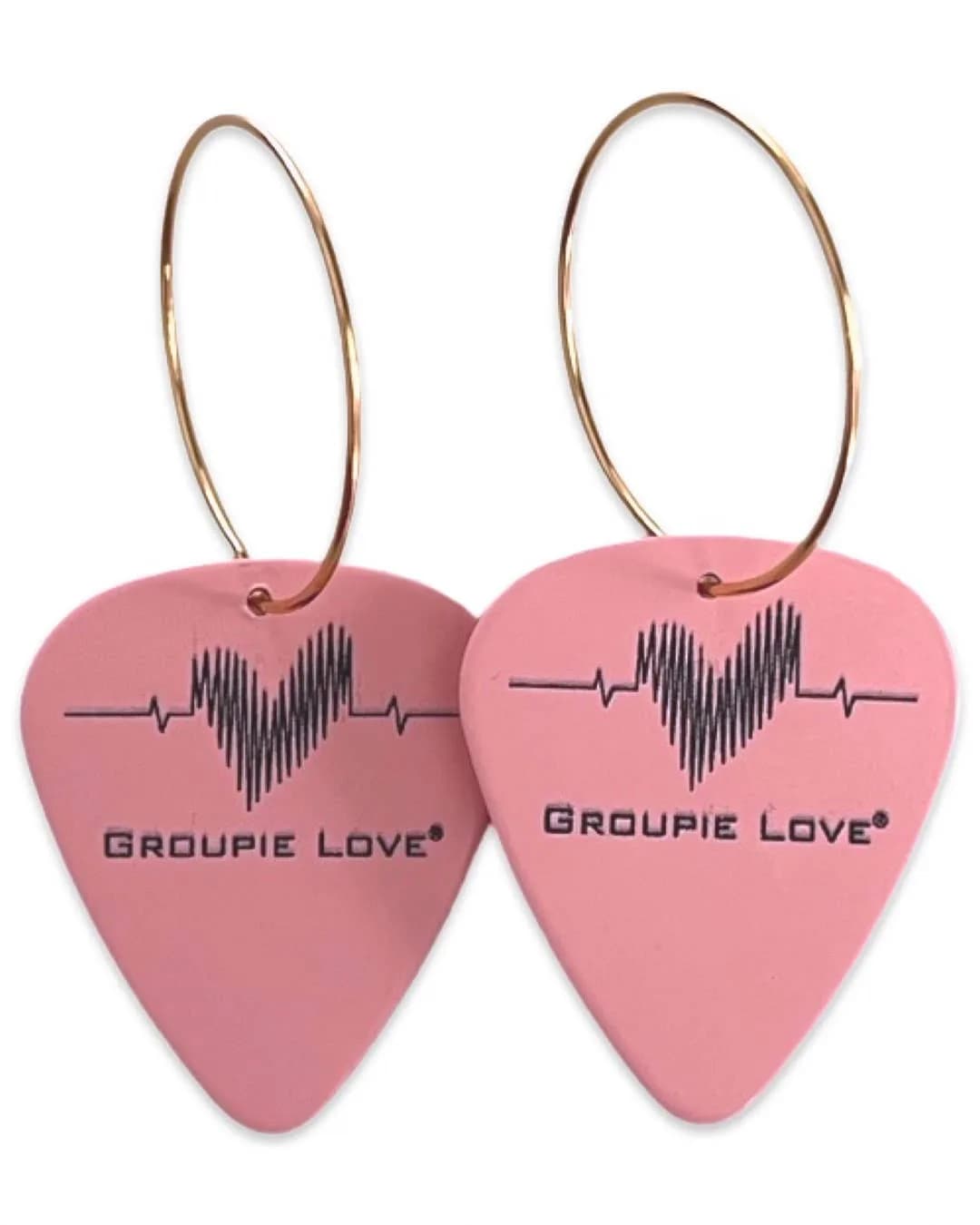 Baby Pink Stainless Steel Single Guitar Pick Earrings Groupie Love (50mm)