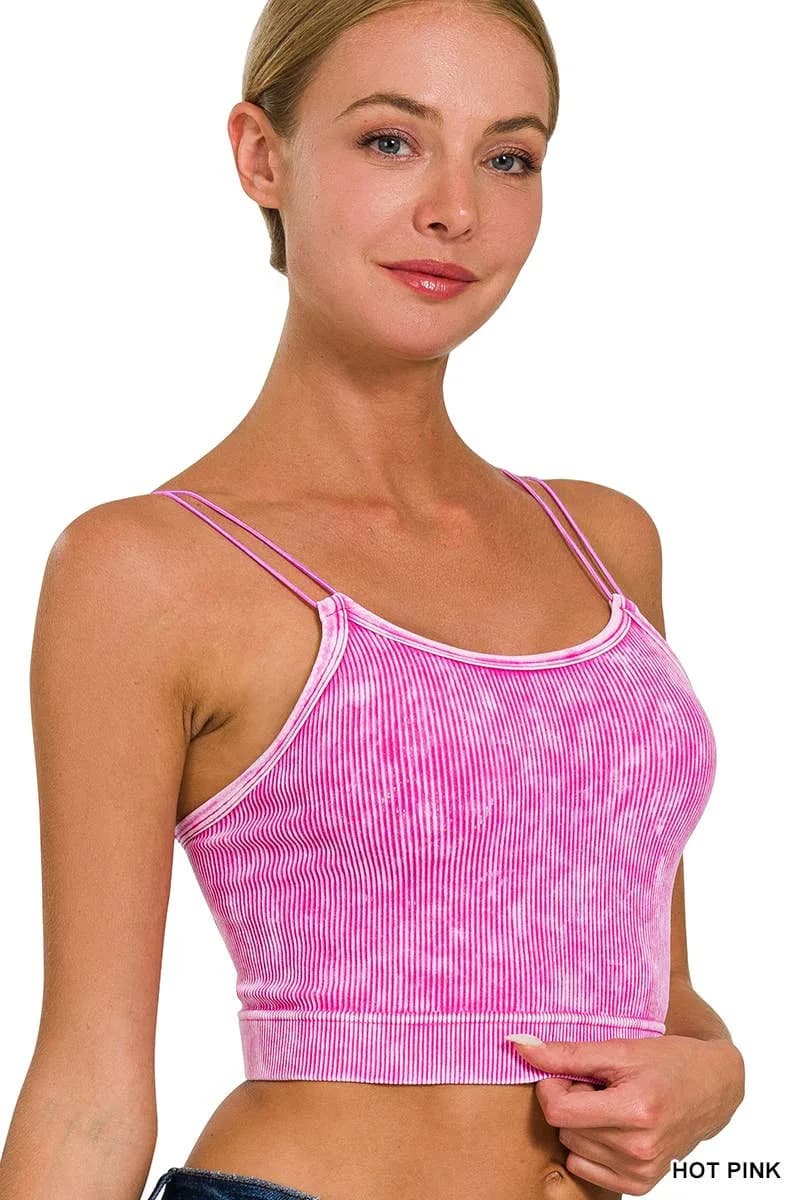 Washed Ribbed Seamless Double Strap Brami Zenana