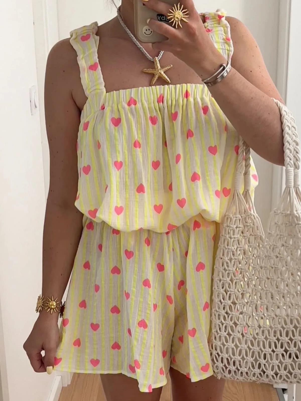 Striped Heart Cami Top and Shorts Set Multiple Prints