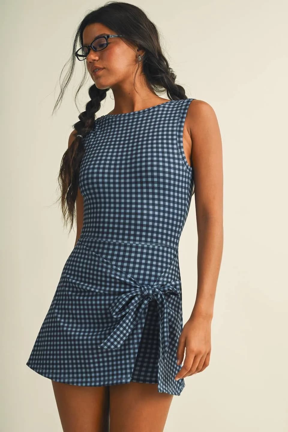 Gingham Print Sleeveless Wrap Tie Front Dress