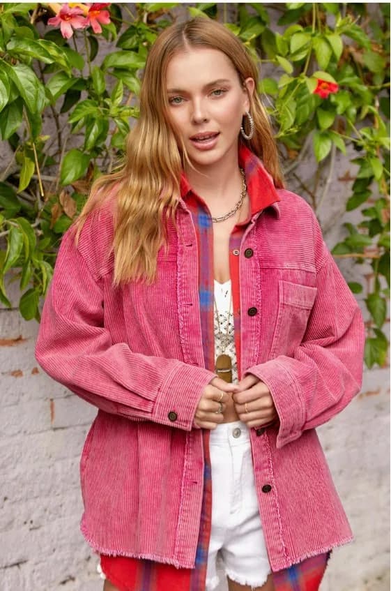 Washed Corduroy Oversized Fall Winter Shacket by La Miel