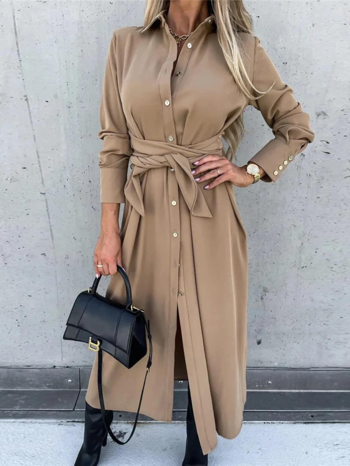 Button Front Long Sleeve Shirt Dress in Multiple Colors