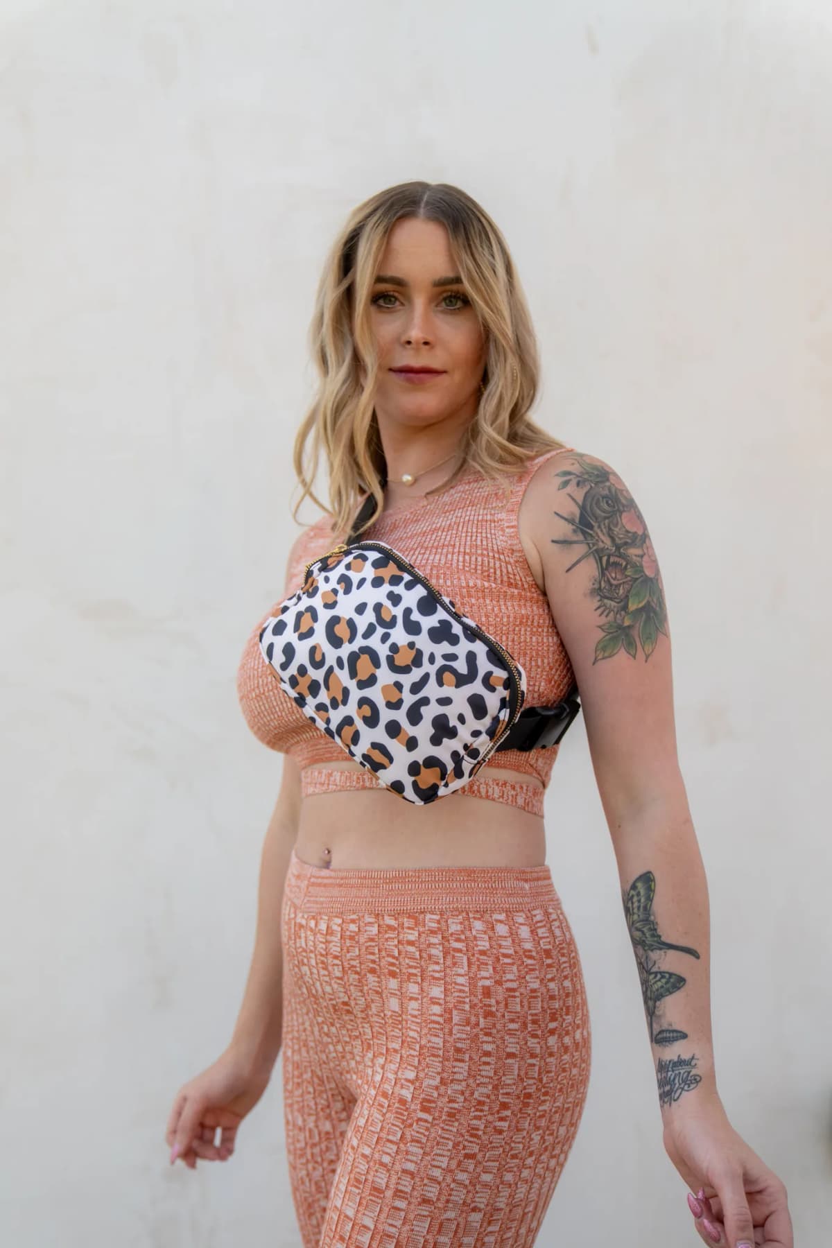Rust Color Sweater Crop Top and Flared Pants Set by Blue Blush