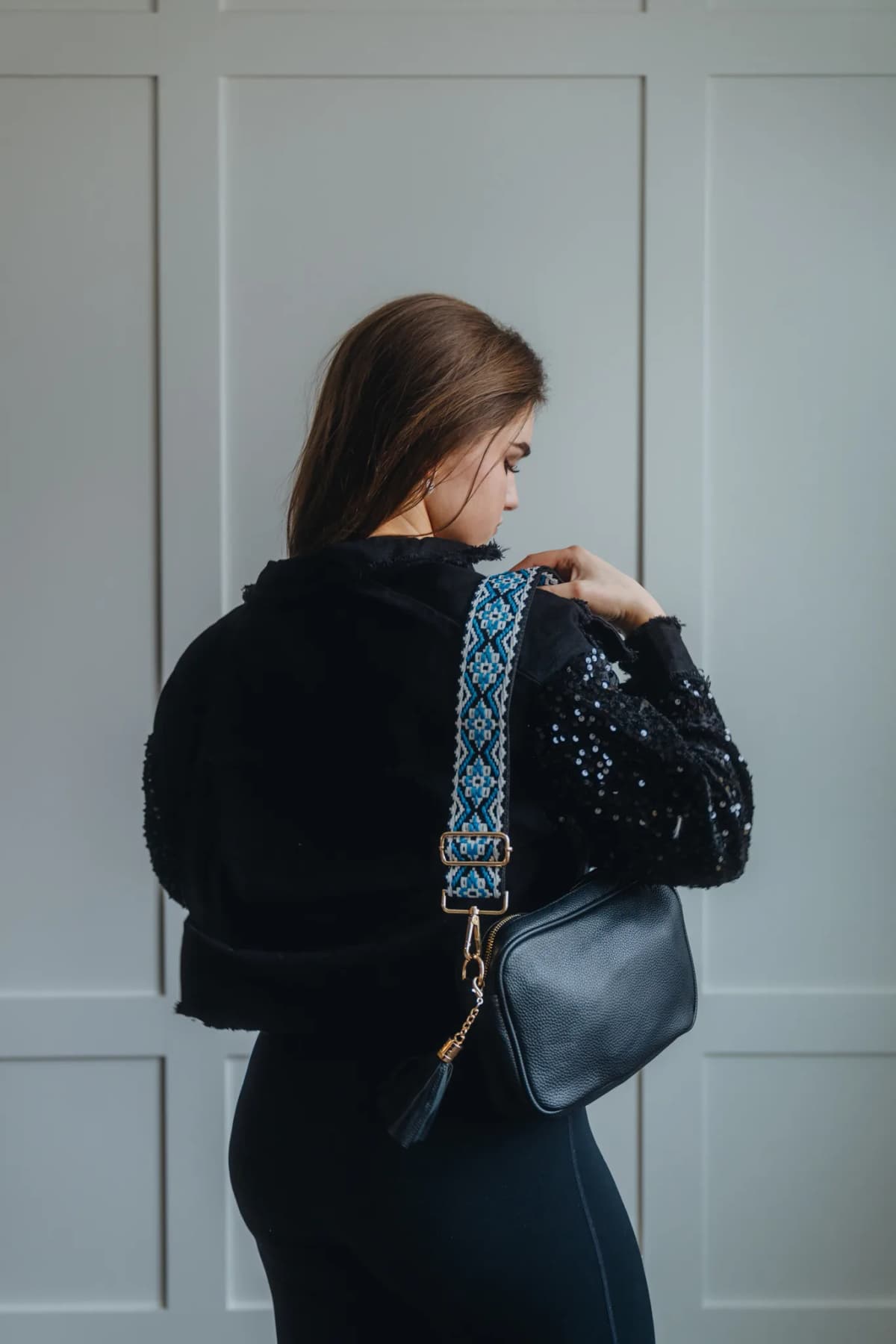 Vegan Leather Double Straps Crossbody Bag