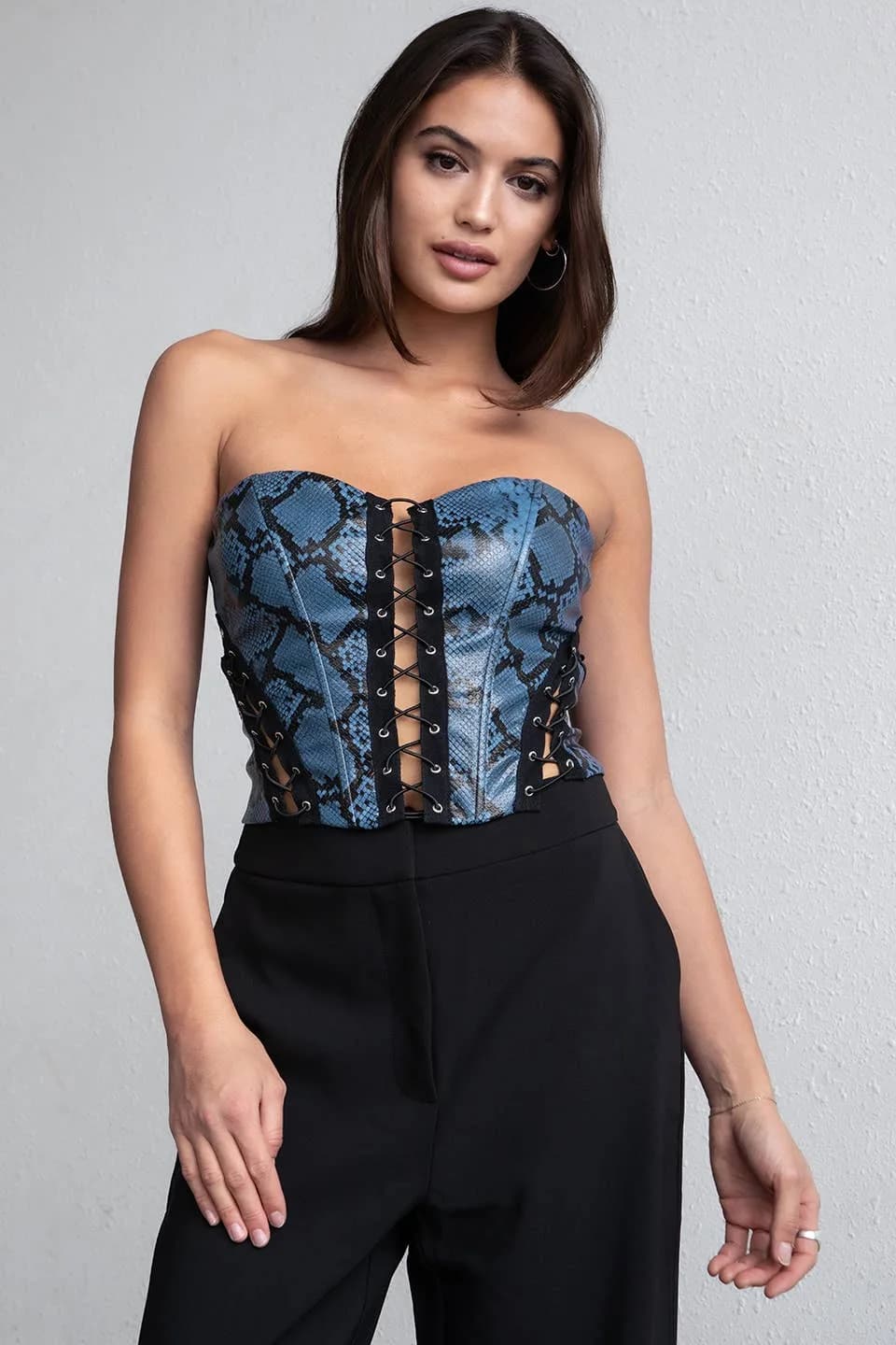 Snake Pu Vegan Leather Tie Corset Tictoc