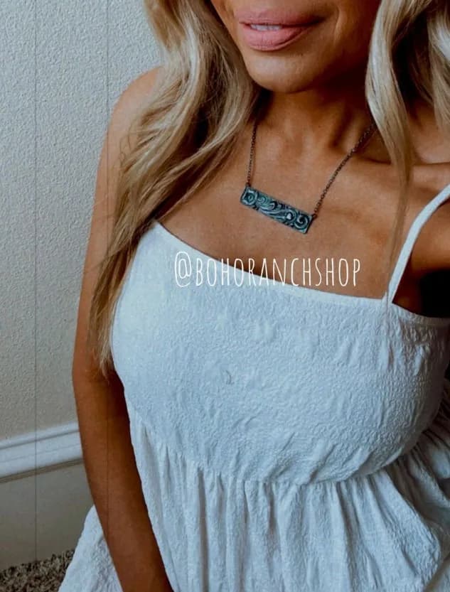 Floral Casting Bar Necklace Western Pendant Necklace Choker Boho Ranch Shop (Turquoise)
