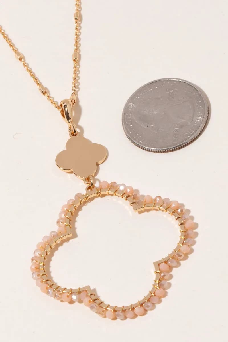 Beaded Clover Pendant Long Chain Necklace Anarchy Street (Mint)