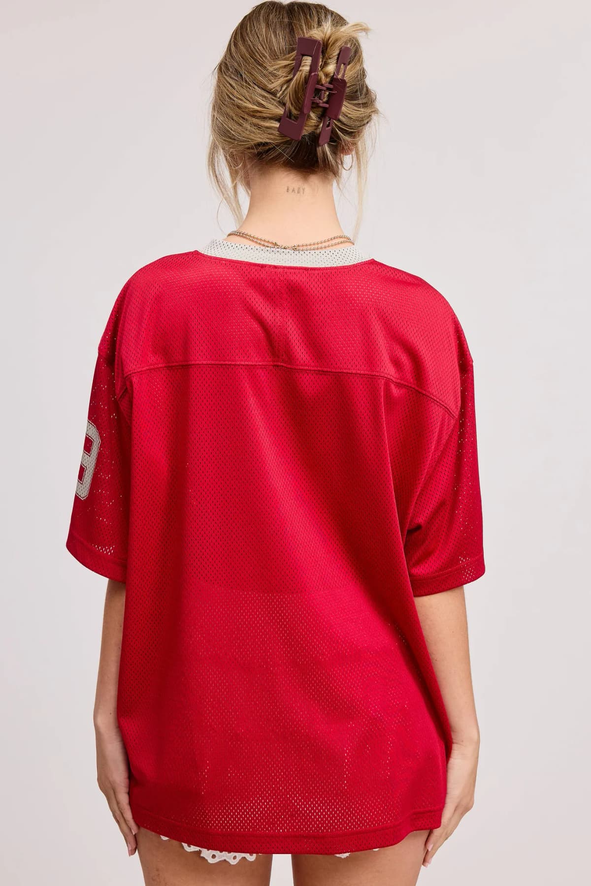V Neck Sporty Jersey Shirt Top With Printed 89