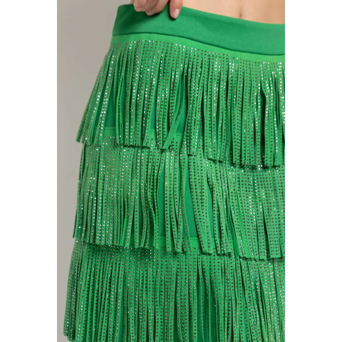 Rhinestone Suede Fringe Skirt (Blue)
