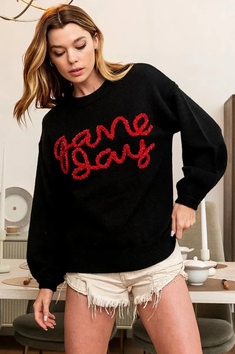 BiBi Game Day Metallic Letter Sweater
