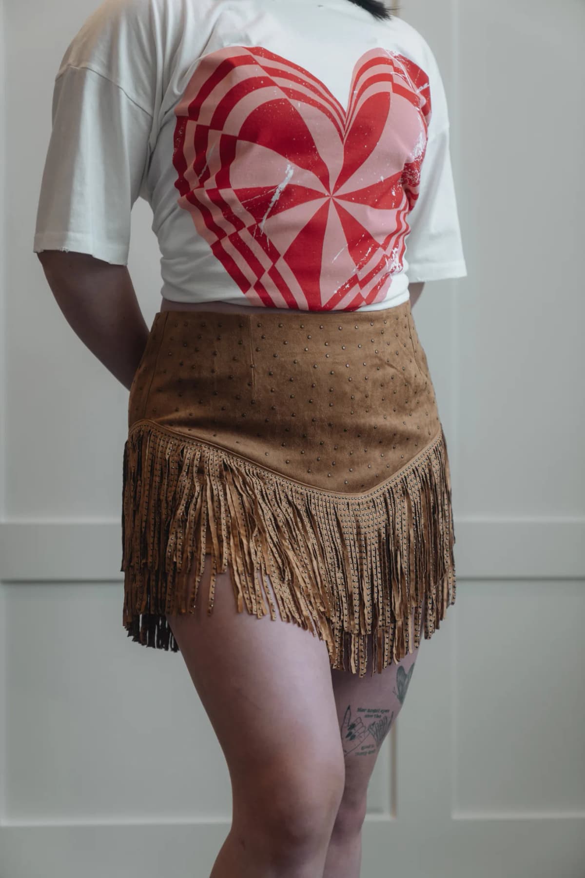 Faux Suede Studded Handkerchief Hem Tiered Skort Blue B