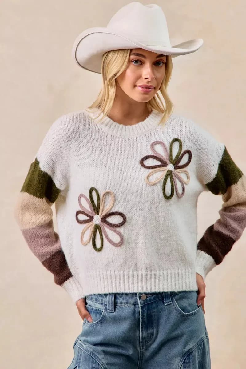 BiBi Flower Color Block Sweater