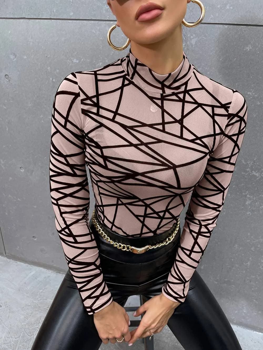 Mock Neck Geo Print Top