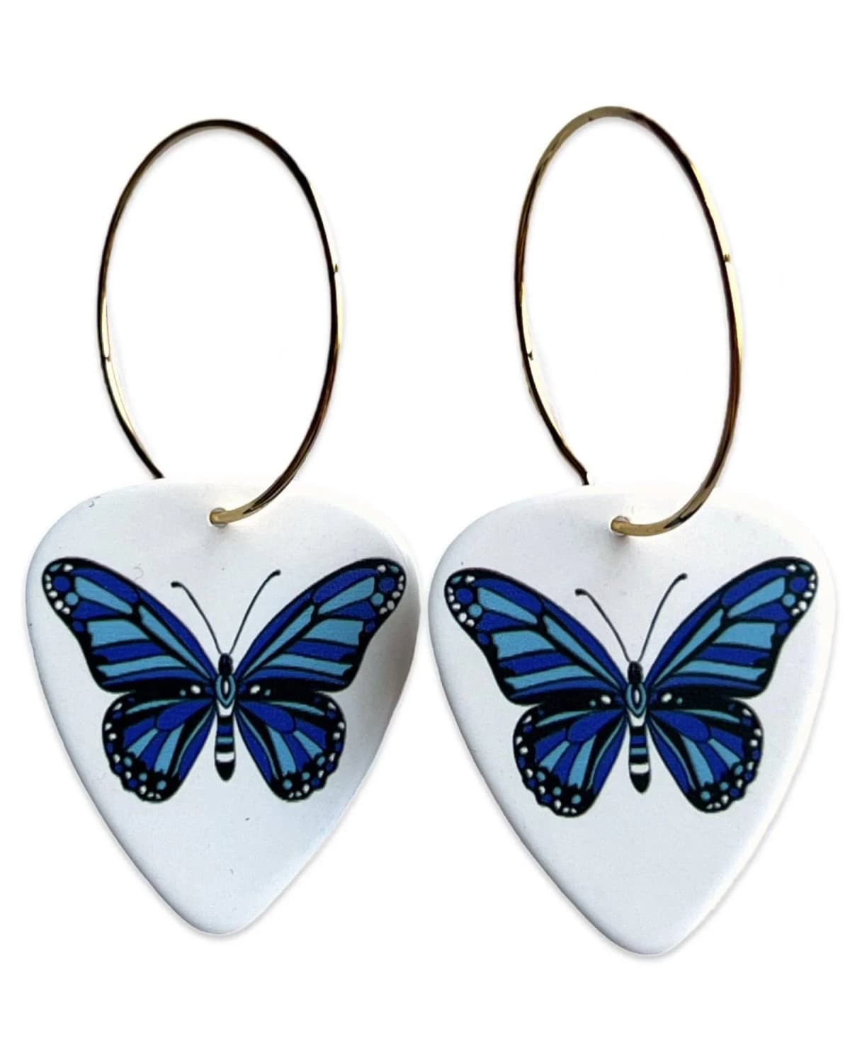 Butterfly Reversible Single Guitar Pick Earrings 25mm Gold