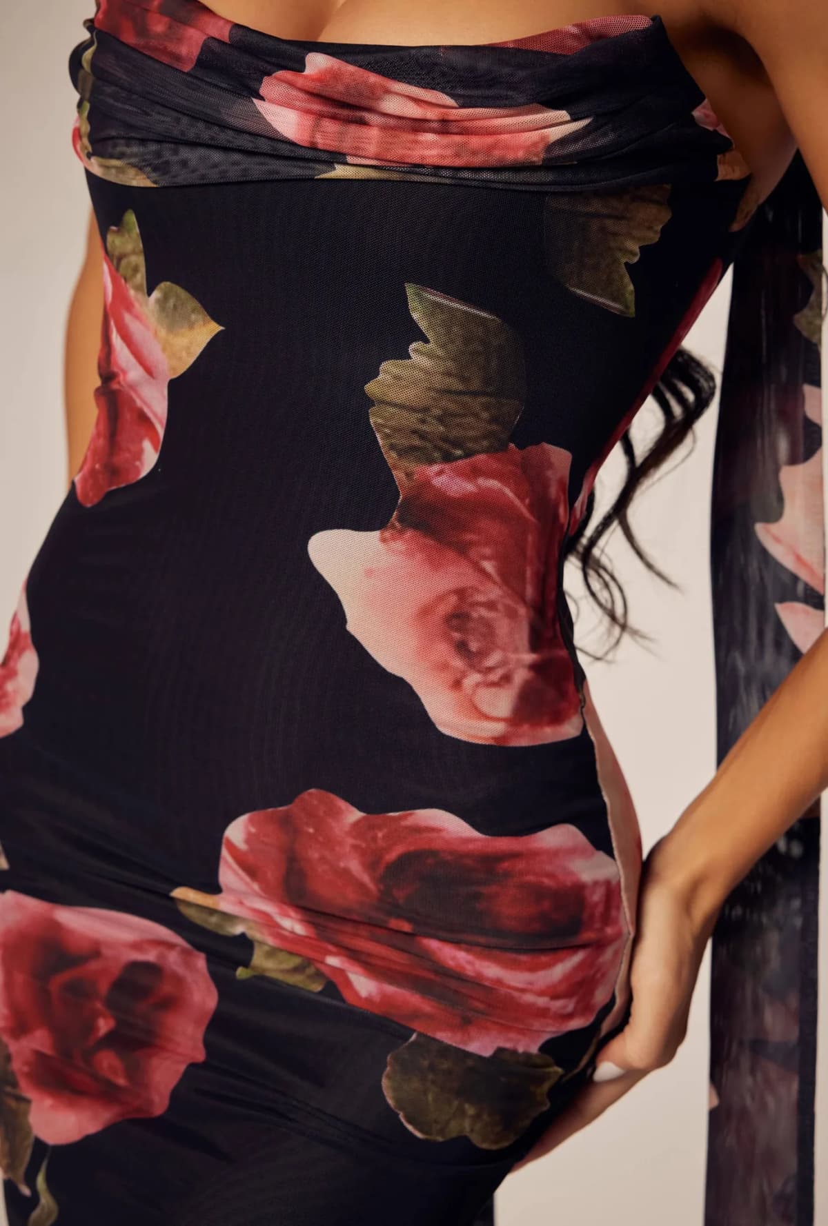 Hot* Mesh Floral Print Cocktail Strapless Dress